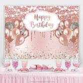 Lofaris Rose Gold Glitter Balloon Happy Birthday Backdrop